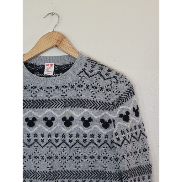 Uniqlo Disney Crewneck Gray Stripe Sweater Wool Mickey Mouse Print Size XS - Picture 4 of 10